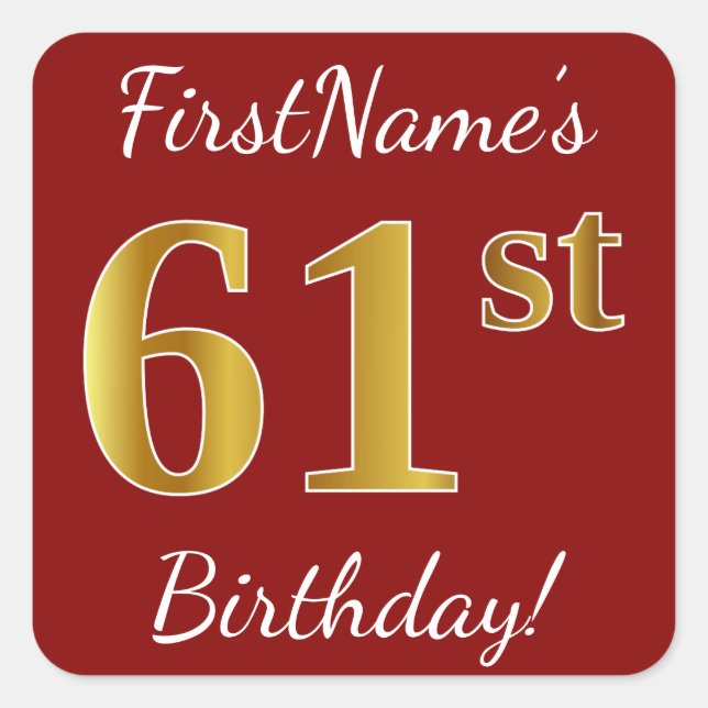 Rouge, Faux Gold 61e anniversaire + Autocollant de (Devant)