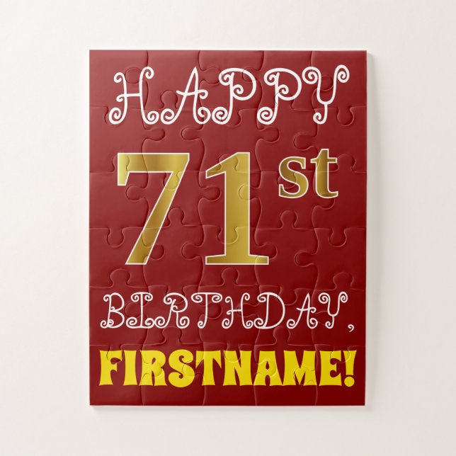 Rouge, Faux Gold 71e anniversaire + Puzzle de nom  (Vertical)