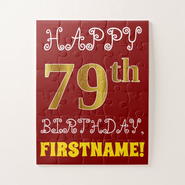 Rouge, Faux Gold 79e anniversaire + Puzzle de nom  (Vertical)