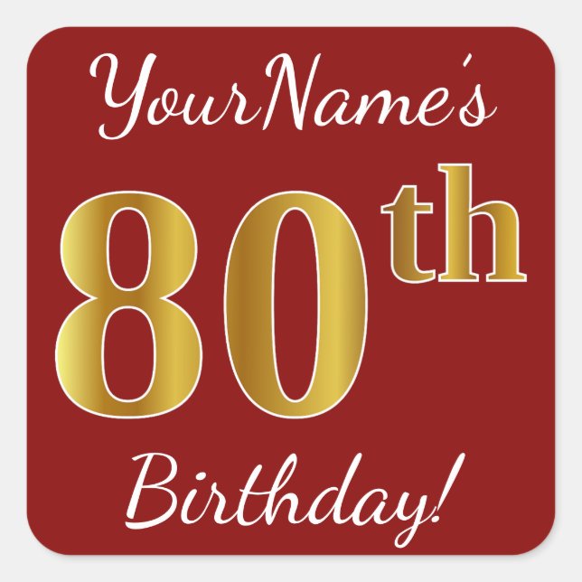 Rouge, Faux Gold 80e anniversaire + Autocollant de (Devant)