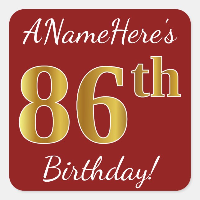 Rouge, Faux Gold 86e anniversaire + Autocollant de (Devant)