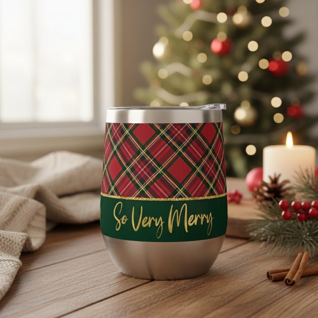 Rouge Festif Plaid Tellement Joyeux Vacances (Festive Red Plaid So Very Merry Holiday Thermal Wine Tumbler)