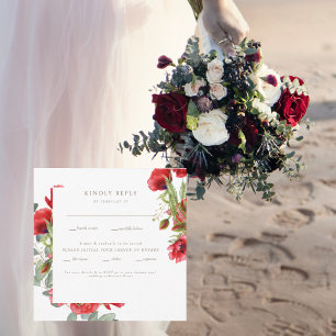 Rouge Floral Gold Texte Mariage Rsvp Carte Plat
