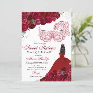 Rouge Floral Masquerade Sweet 16 Invitation