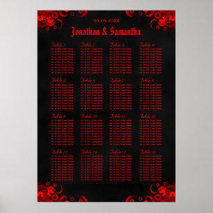 Rouge Floral & Noir 16 Tables Mariages Tableau de 