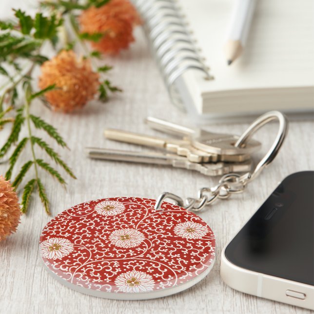 Rouge Floral Vibrant Ornate Classé Motif (Devant droit)