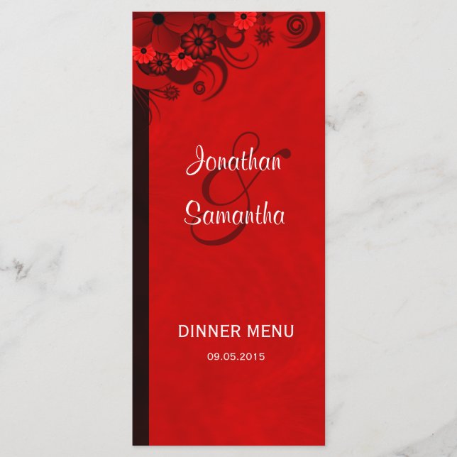 Rouge foncé Floral gothique Mariage Dîner Carte Me (Devant)
