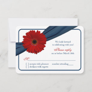 Rouge Gerber Daisy Ruban Bleu Marine Mariage RSVP