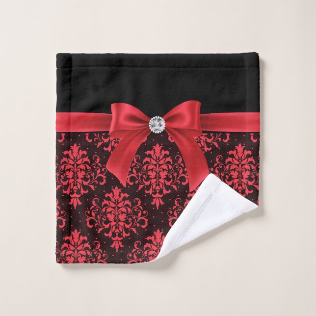 Rouge glam Bow-rouge dentelle-noire (Gant de toilette)