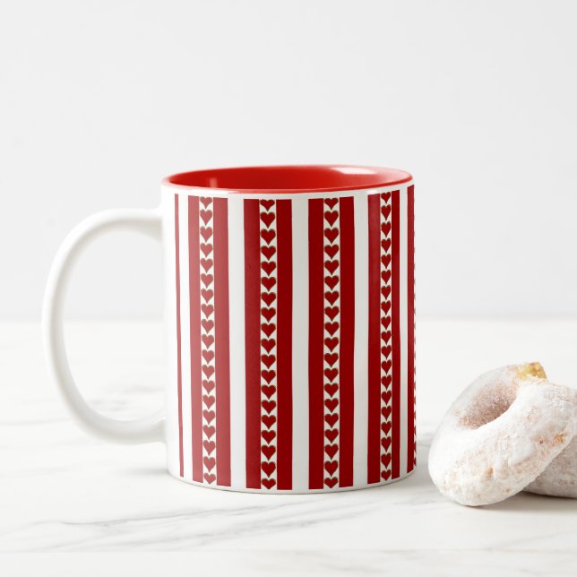 Rouge Gold Valentine Coeurs Mug (Avec donut)