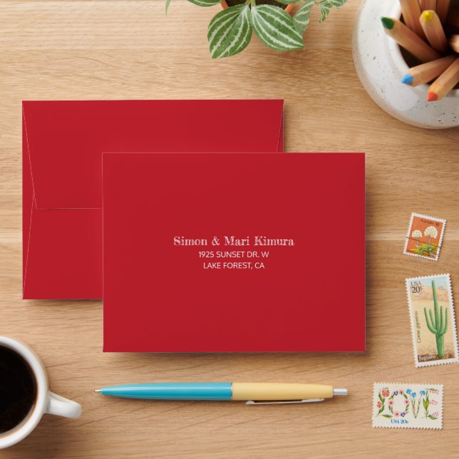 Rouge gras, enveloppe RSVP de mariage préadressée (Desk)