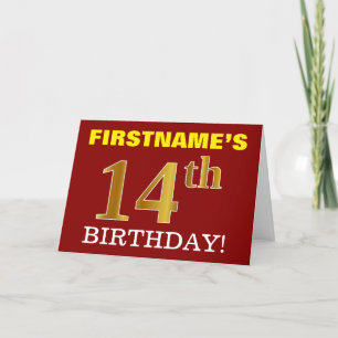 Rouge, Imitation Or "14e anniversaire" Carte d'ann