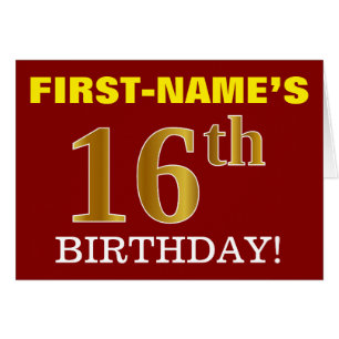 Rouge, Imitation Or "16e anniversaire" Carte d'ann