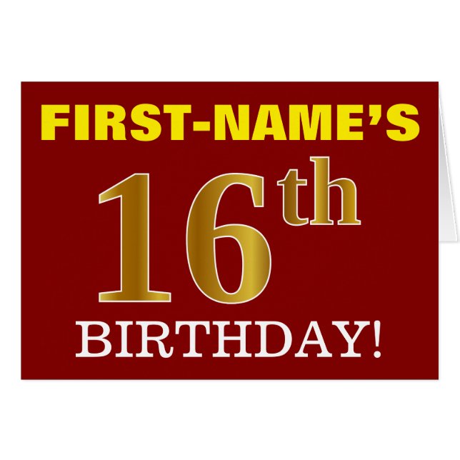 Rouge, Imitation Or "16e anniversaire" Carte d'ann (Devant horizontal)