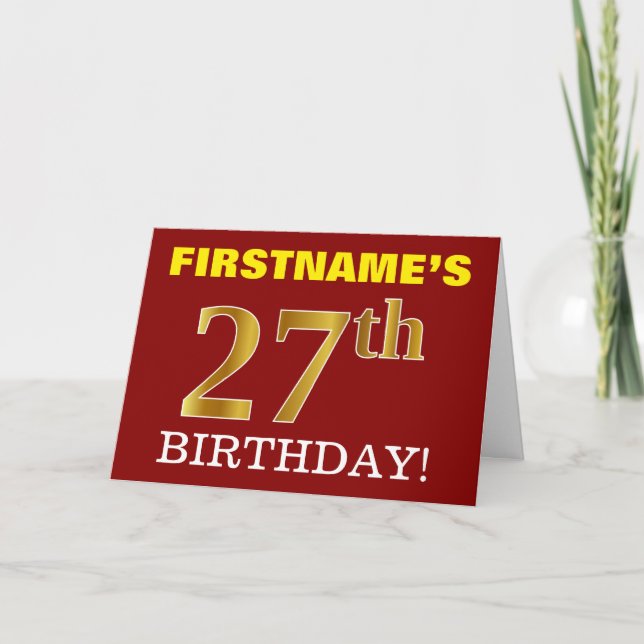 Rouge, Imitation Or "27e anniversaire" Carte d'ann (Devant)