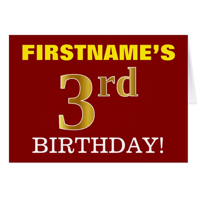 Rouge, Imitation Or "3e anniversaire" Carte d'anni (Devant horizontal)