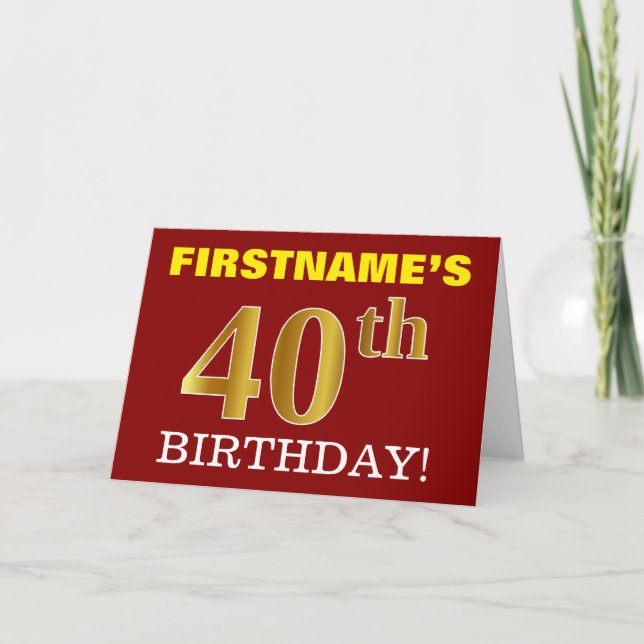 Rouge, Imitation Or "40e anniversaire" Carte d'ann (Devant)