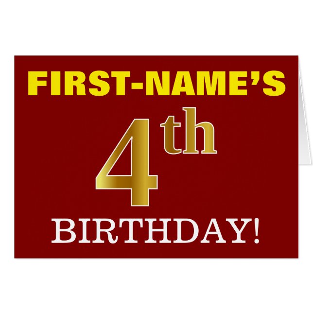 Rouge, Imitation Or "4e anniversaire" Carte d'anni (Devant horizontal)