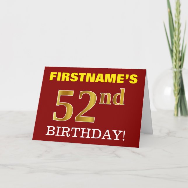 Rouge, Imitation Or "52e anniversaire" Carte d'ann (Devant)