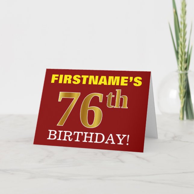 Rouge, Imitation Or "76e anniversaire" Carte d'ann (Devant)