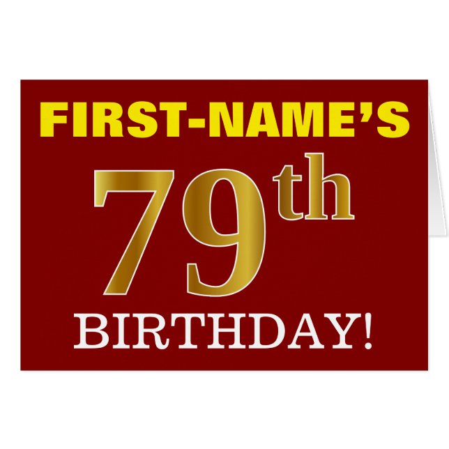 Rouge, Imitation Or "79e anniversaire" Carte d'ann (Devant horizontal)