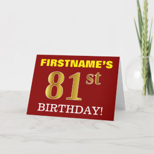 Rouge, Imitation Or "81ème anniversaire" Carte d'a