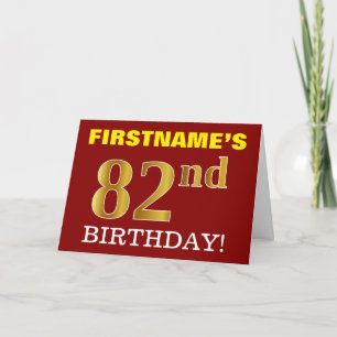 Rouge, Imitation Or "82e anniversaire" Carte d'ann