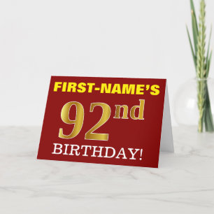 Rouge, Imitation Or "92e anniversaire" Carte d'ann