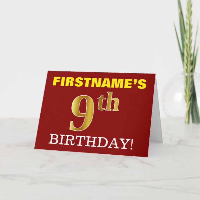Rouge, Imitation Or "9e anniversaire" Carte d'anni (Devant)