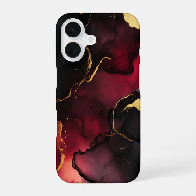 Rouge Impérial Luxury Deep Red Marble Gold iPhone 16 Case (Back)