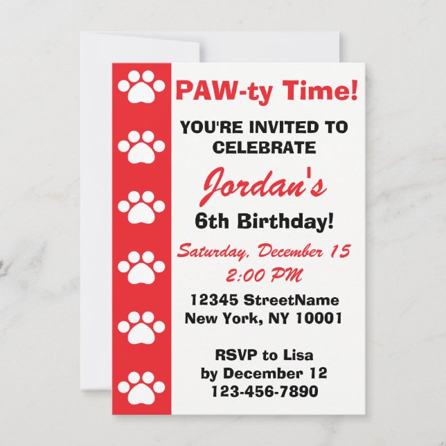 Rouge - Invitations à la fête d'anniversaire pour  (Devant)