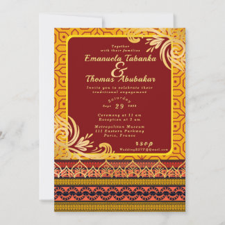 Rouge & Jaune Kente Faire-part de mariage Gold Des