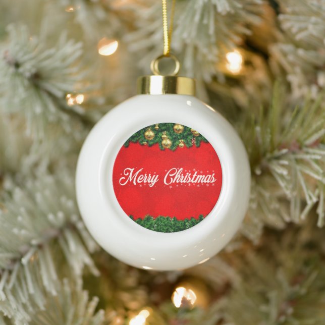 Rouge Joyeux Noël en céramique Ball Ornement (Arbre)