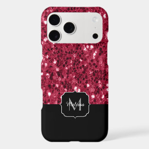 Rouge magenta rose foncé faux scintillements Monog
