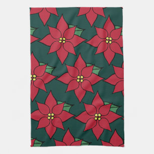 Rouge Noël Poinsettias Serviette de cuisine