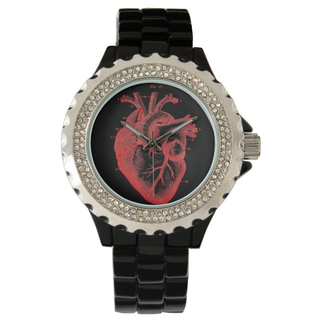 Rouge & Noir Anatomique Coeur Élégant Montre Poign (devant)