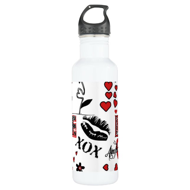 Rouge noir blanc Valentine Motif bouteille d'eau (Devant)