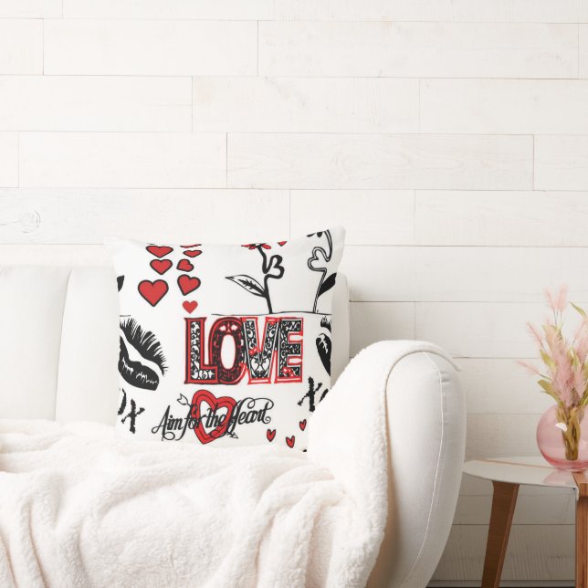 Rouge Noir Blanc Valentine Motif Jeter Oreiller (Canapé)