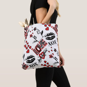 Rouge noir blanc Valentine Motif Sac fourre-tout