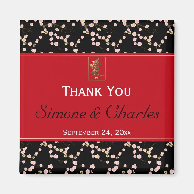 Rouge Noir Cerise Fleurs Mariage Favor Magnet (Devant)
