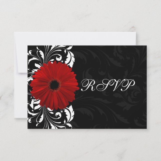 Rouge, Noir et Blanc Scroll Gerbera Daisy RSVP (Devant)