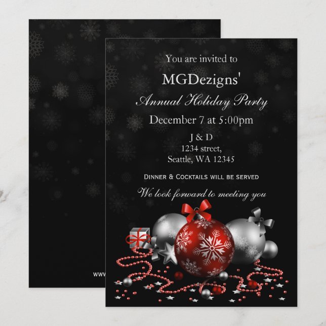 rouge noir fête corporative Invitations de fête (Devant / Derrière)