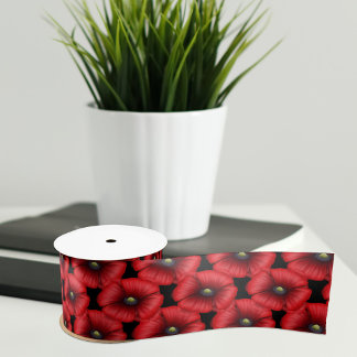 Rouge noir Fleurs de pavot ruban en satin fleuri