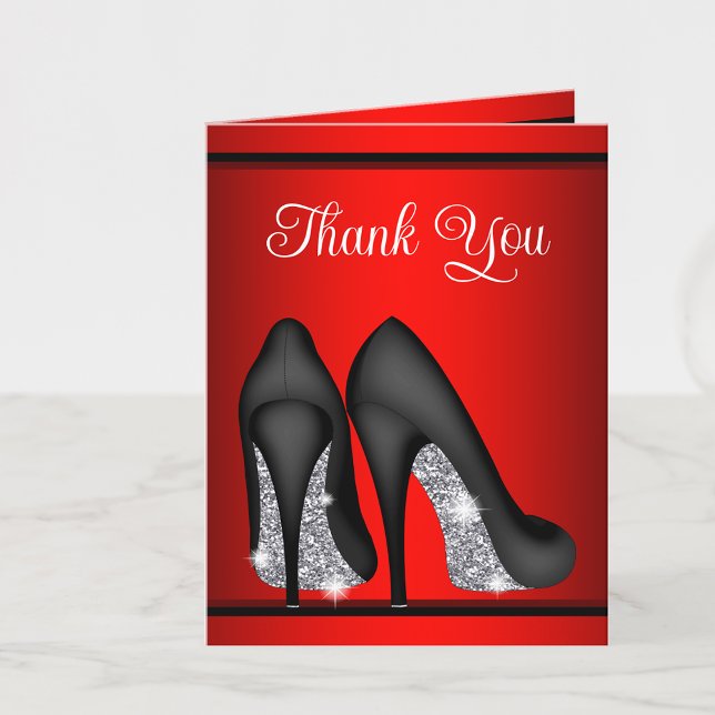 Rouge Noir Haut talon Chaussure Merci Cartes (Add your message or leave blank for your hand written message when they arrive.)