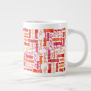 Rouge Orange Merci multilingue Géant Café Mug
