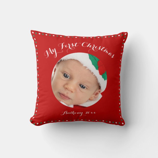 Rouge Personnalisé Mes premiers Coussins de Noël (Recto)