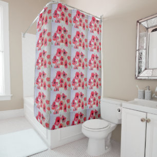 Rouge Poppy Fleur floral Aquarelle Douche rideau