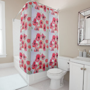 Rouge Poppy Fleur floral Aquarelle Douche rideau