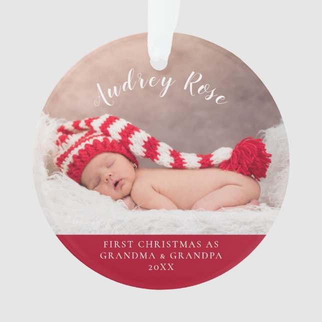Rouge| Premier Noël Grand-mère et grand-père Photo (devant)