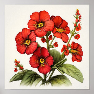 Rouge Primrose Fleurs Art Affiche d'impression